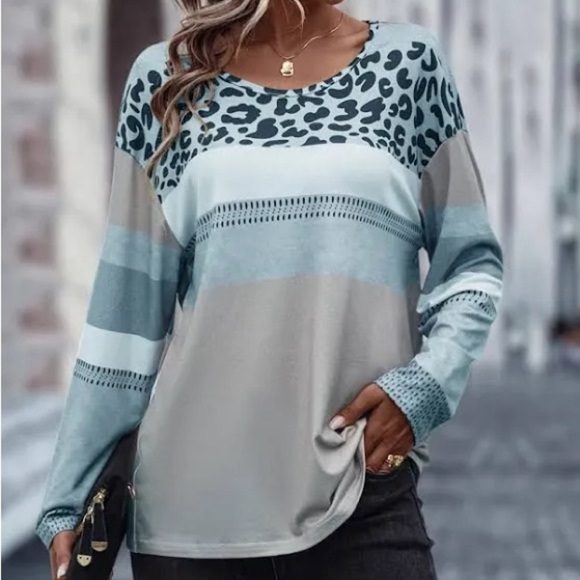 Leopard Print Colourblock Drop Shoulder Tee - Picture 5 of 6